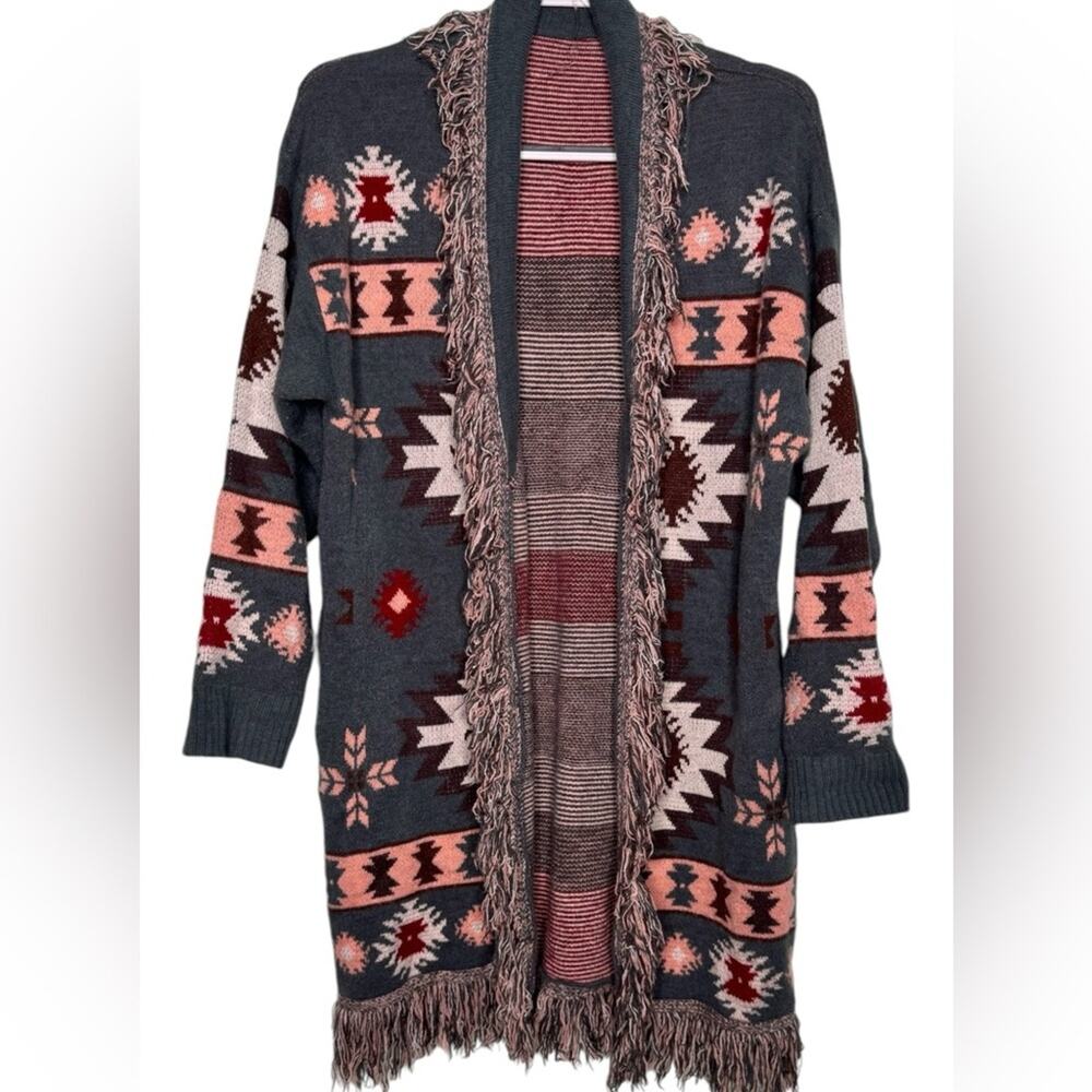 Spool 72 Velvet Moon Blanket Sweater Aztec Print Cardigan Duster M/L - Picture 2 of 9